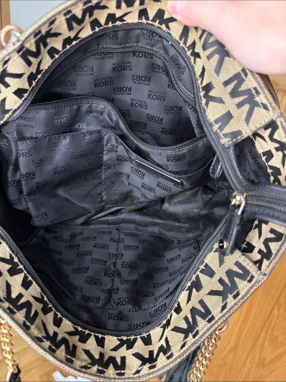 Michael Kors Brown and Black MK Signature Tote with Tassel - Picture 5 of 6